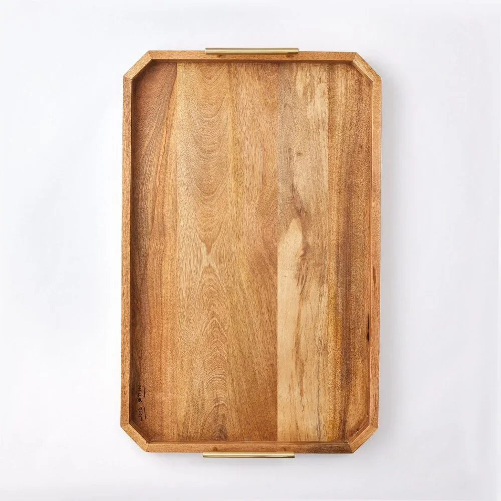Deco Wood & Brass Handle Tray